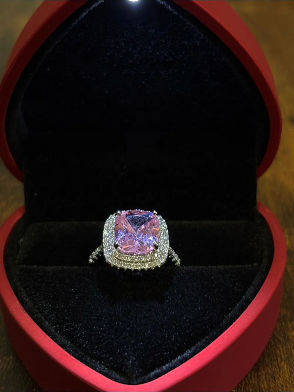Sterling Silver Pink Cushion Halo Cocktail Ring